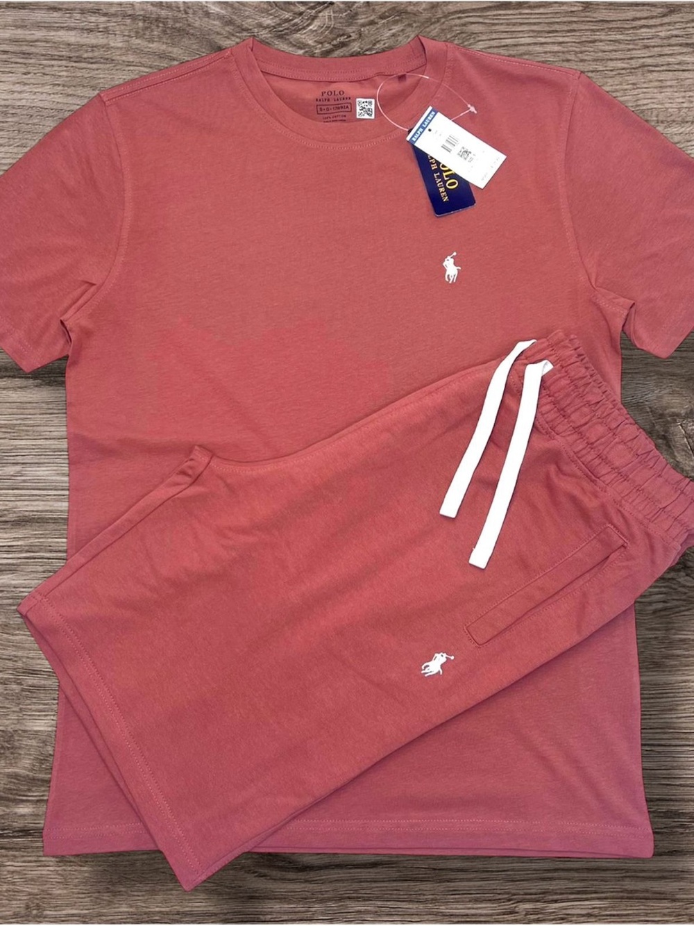 Polo by Ralph Lauren Men's Coral Short Sleeve Tee & Drawstring Shorts Set - Picture 1 of 1